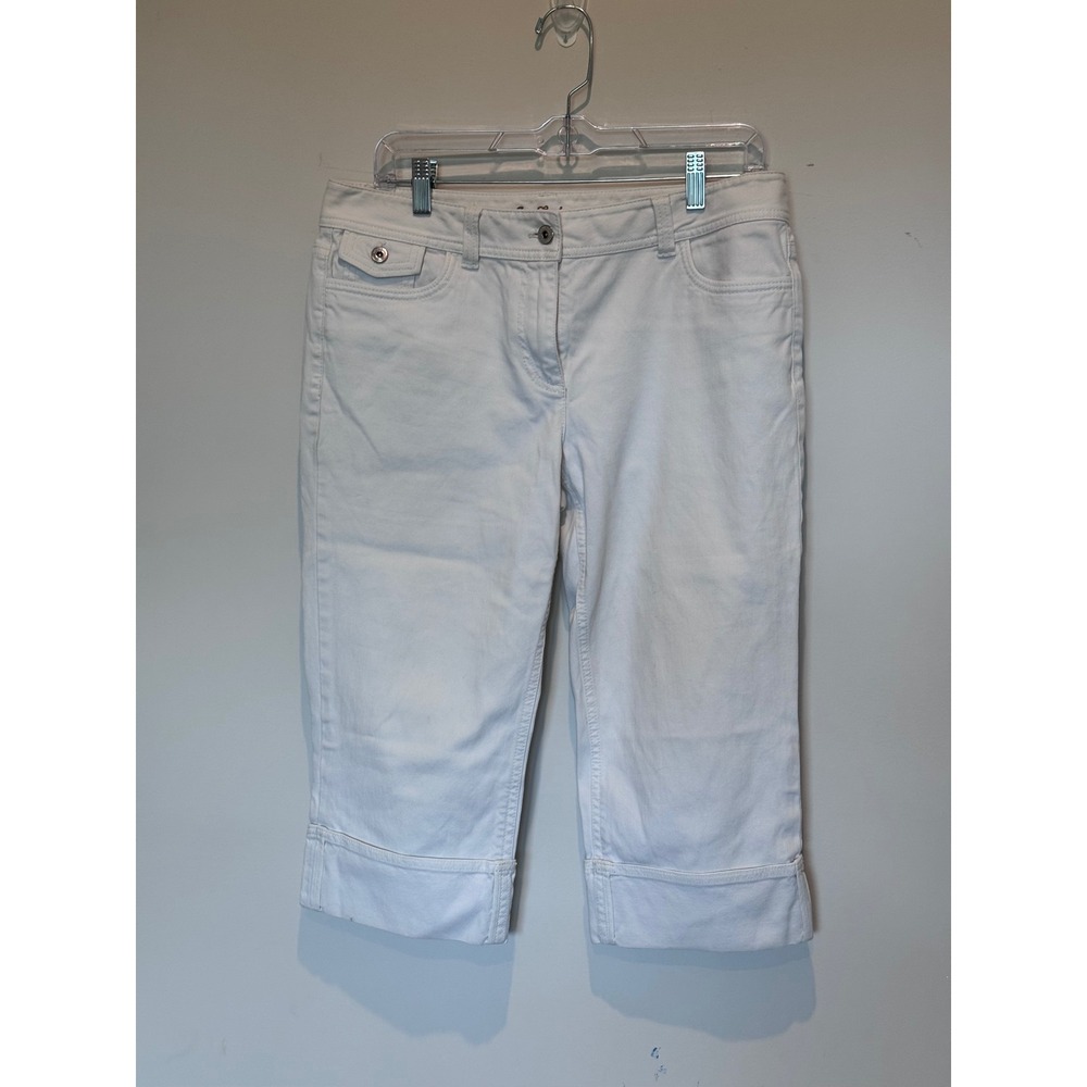 Ann Taylor White Denim Capri Pants Modern Fit Lindsay Waist Size 10 Cuffed Hem